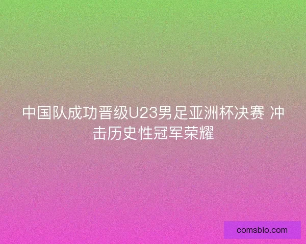 中国队成功晋级U23男足亚洲杯决赛 冲击历史性冠军荣耀