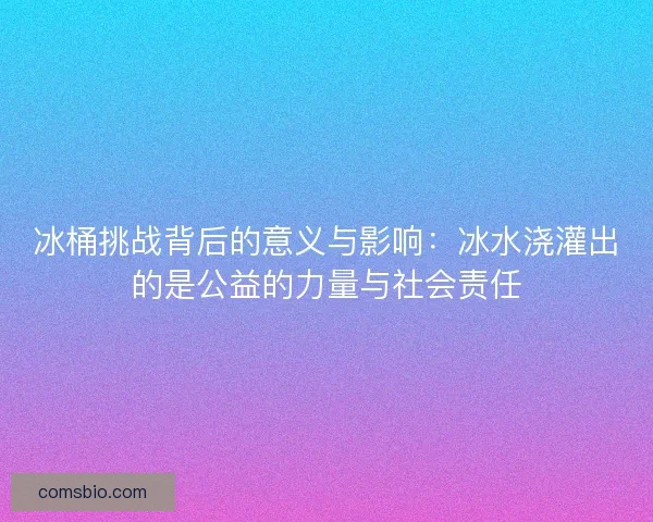 冰桶挑战背后的意义与影响：冰水浇灌出的是公益的力量与社会责任